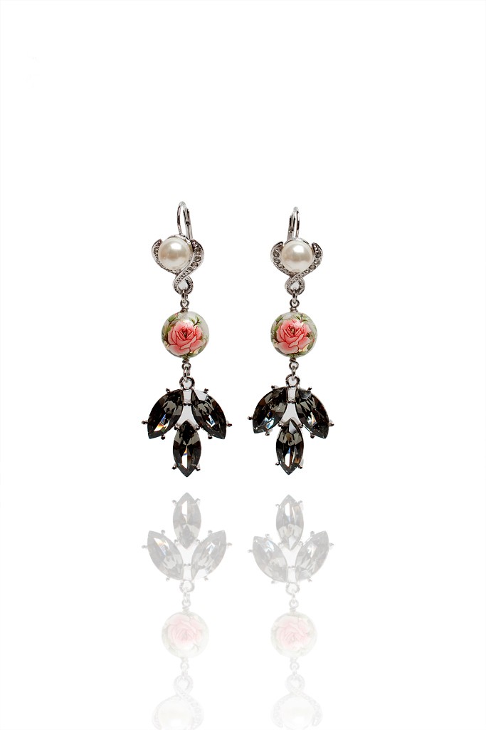 Rose Print Pearl Earrings