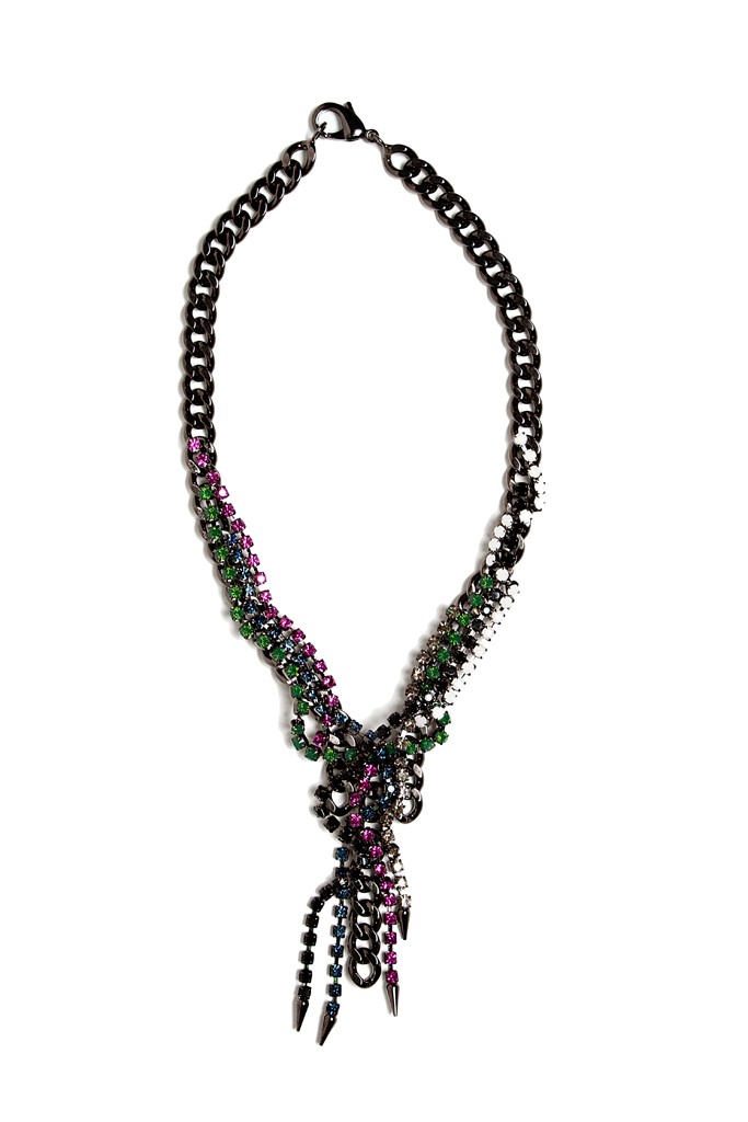 Gem Stone V Shape Gunmetal Necklace