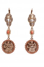 Indian Amulet Coin Earrings with Coral Seed