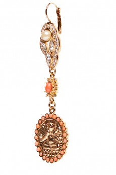 Indian Amulet Coin Earrings with Coral Seed